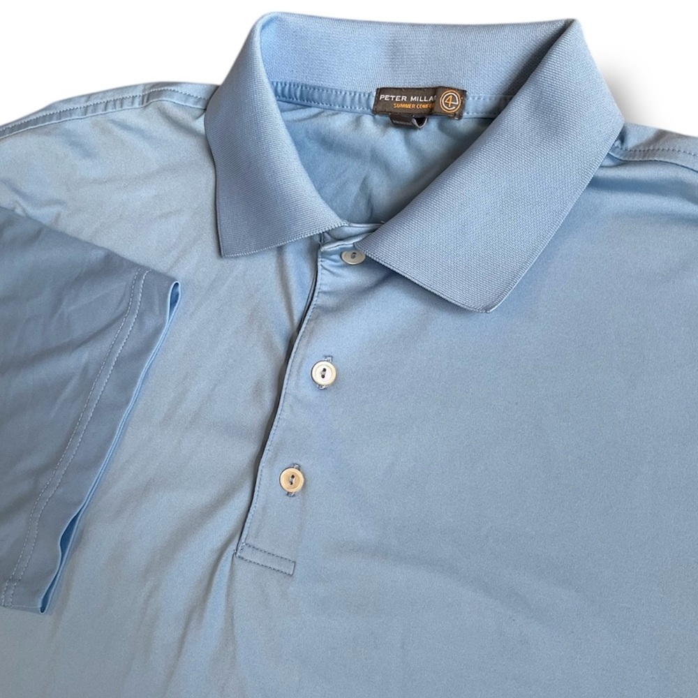 Peter Millar‎ Summer Comfort Polo Shirt Mens L Blue Younglife Print Performance